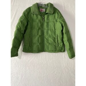 IZOD PerformX Green Quilted Down Puffer Jacket Women Large Fleece Lined